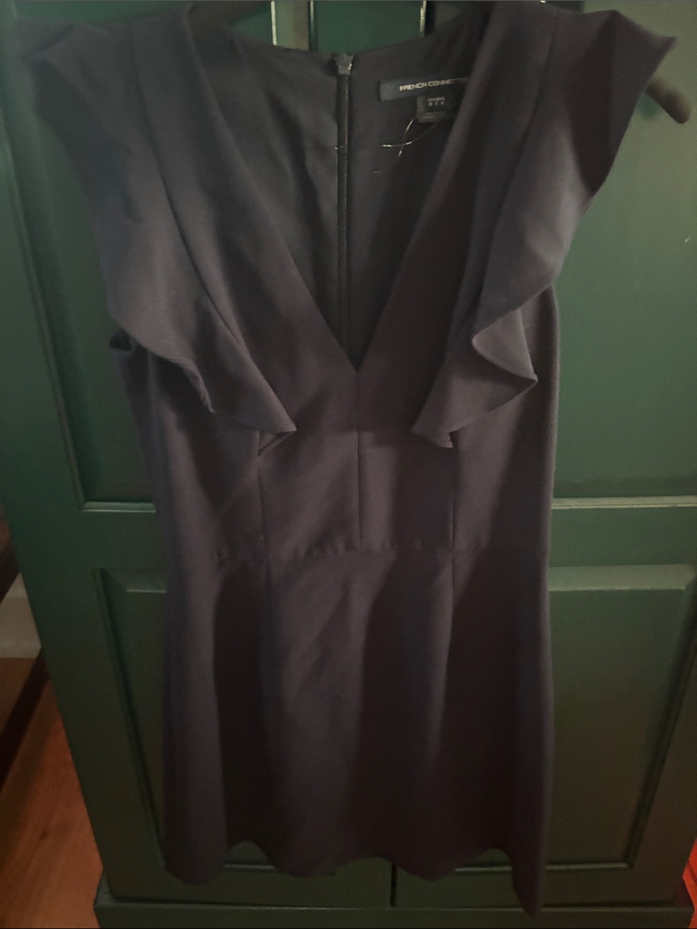 French Connection Whisper Ruffle Dress in Navy